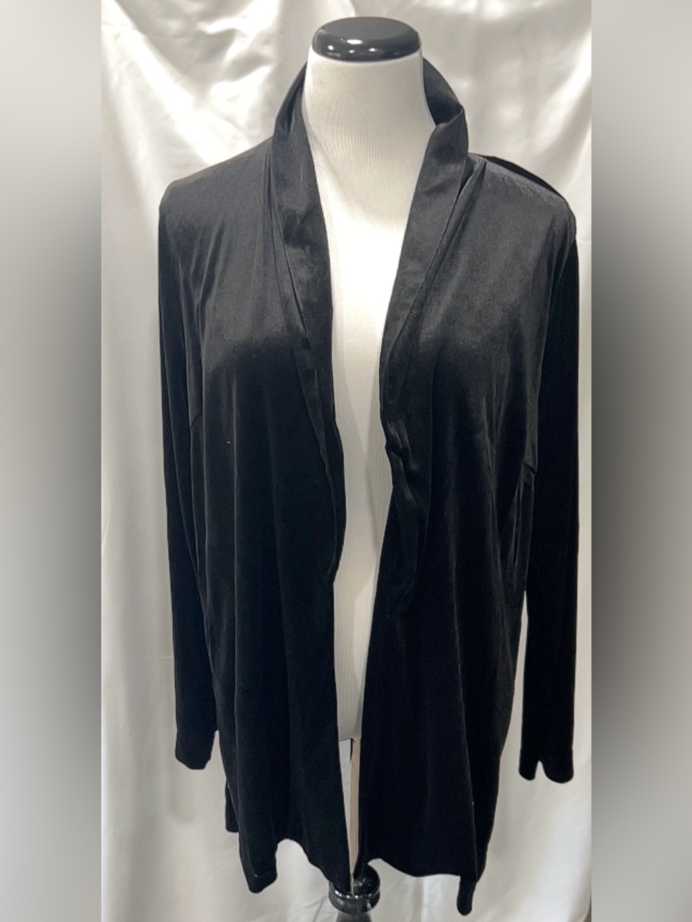 June & Hudson Womens XL Black Velvet Open Front Long Sleeve Cardigan Jacket Top